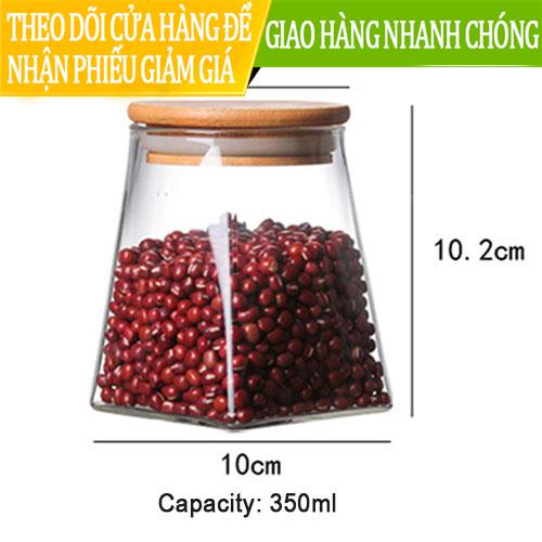 Nắp gỗ Thủy tinh kín khí Chai Bình đựng cà phê trà đường Hộp đồ nhà bếp vuông Có li