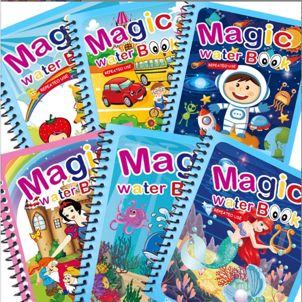 Đồ chơi tranh ma thuật tô màu nước tự xóa, sách tập tô thần kỳ magic water book cho bé tặng kèm 1 bút tô màu