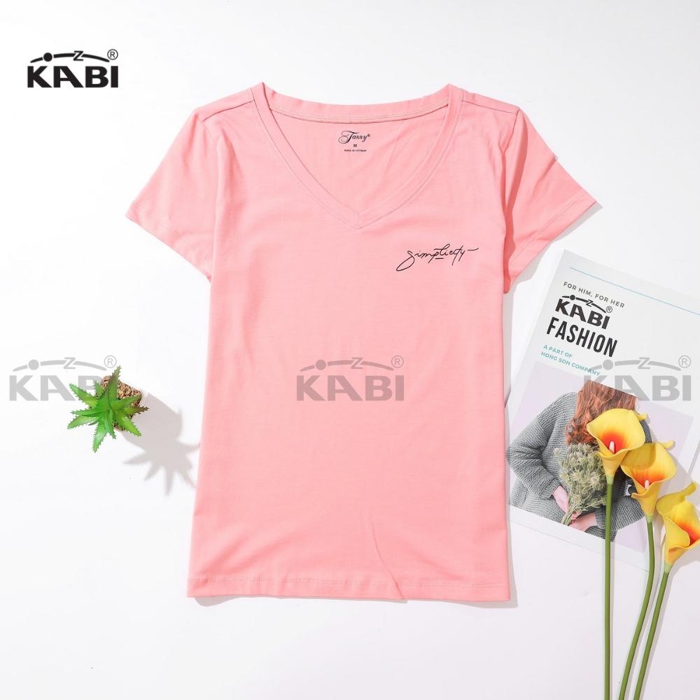 Áo thun nữ KABI áo thun tay ngắn cổ tim cổ V cotton in họa tiết đơn giản form dáng ôm đỏ trắng hồng - FA0646