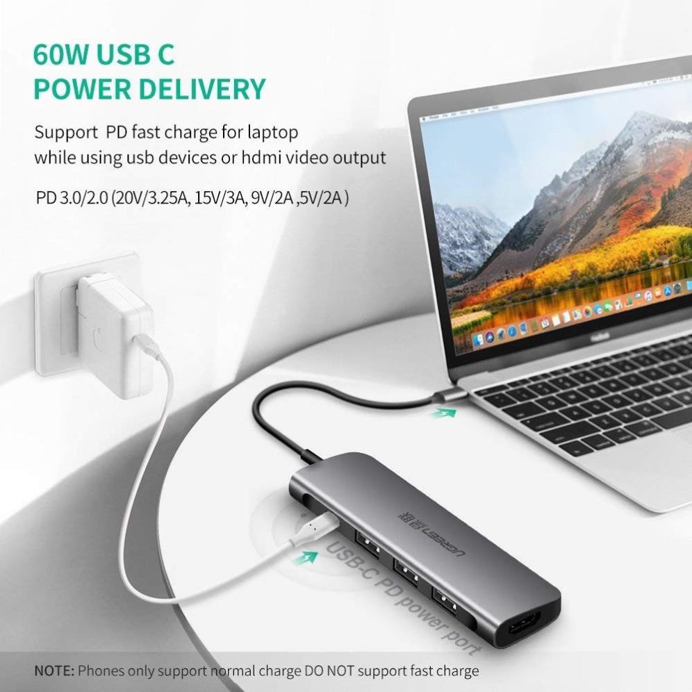 [ RẺ VÔ ĐỊCH ] Cáp Chuyển Hub Ugreen 5 In 1 USB Type C Sang HDMI + USB 3.0*3 + PD Ugreen 50209 Chính Hãng Việt Nam