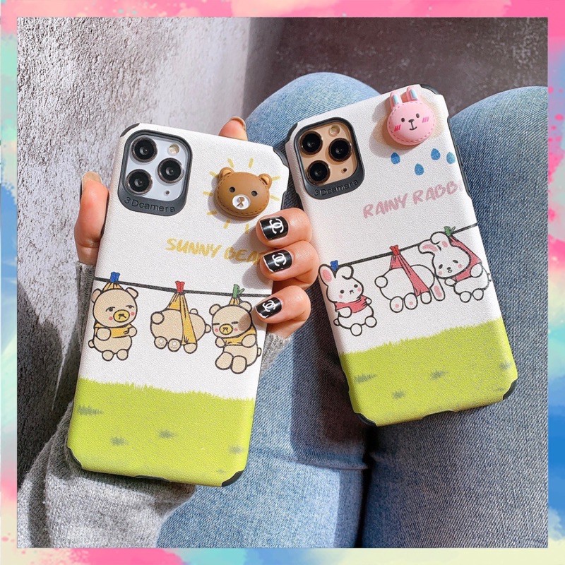 Ốp Lưng IPHONE -ANDROID Da IMD Hình Nổi Bear x Rabbit
