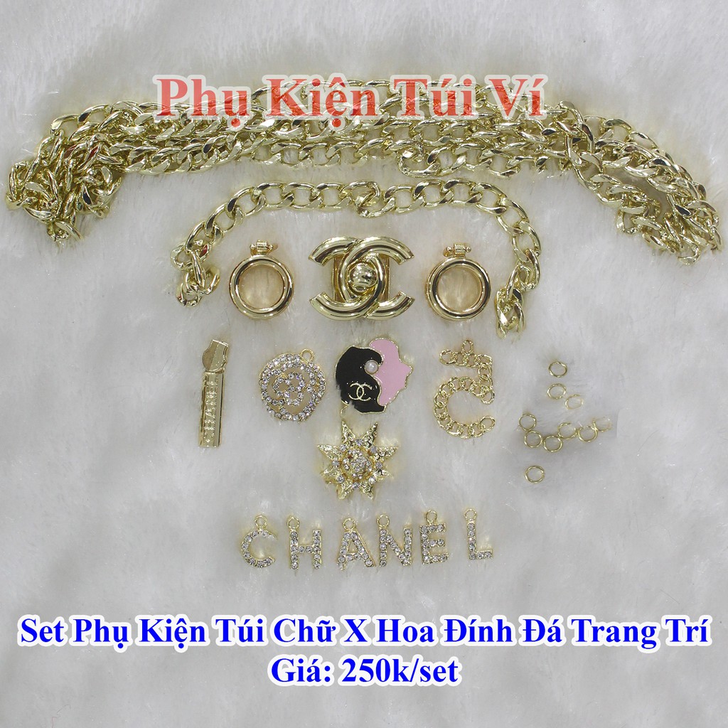 Set phụ kiện túi chữ X hoa đính đá trang trí