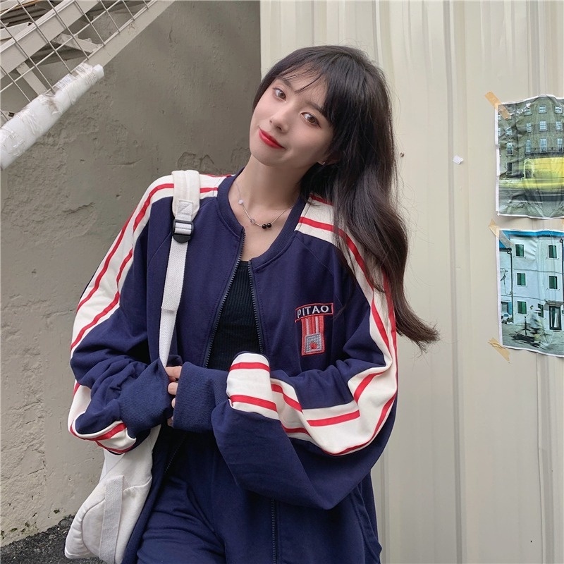 ZHELIHANGFEI Áo Khoác Bóng Chày Tay Dài Form Rộng Theo Phong Cách Preppy Dễ Phối Đồ