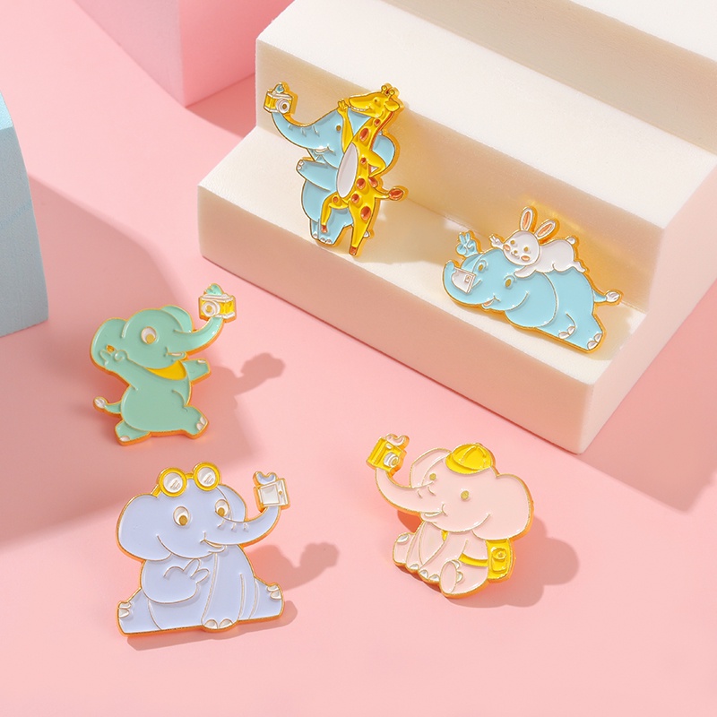 Ghim cài áo QIHE JEWELRY 5 kiểu con voi ngộ nghĩnh tuỳ chọn trang sức quà tặng cho bạn bè