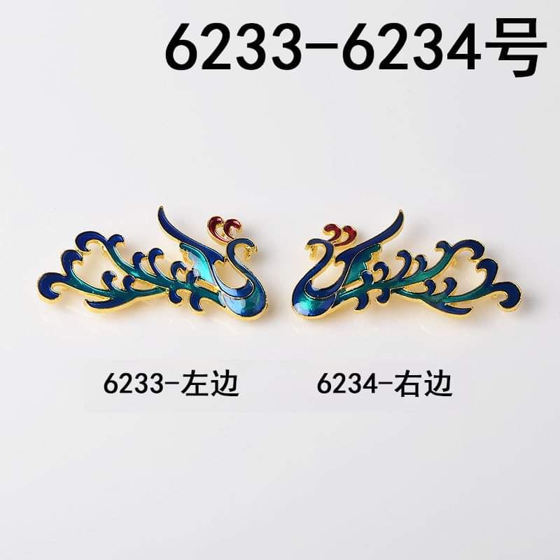 (1 cái)Phiến đúc kim loại hình Phượng Hoàng sơn tráng men cao cấp 35×55mm, Nguyên liệu làm trang sức cổ trang