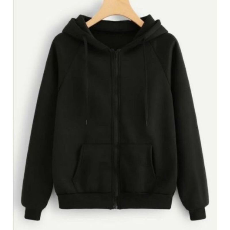 Áo hoodie đen bo tay khoá kéo chất nỉ bông dày dặn Nhungkudo