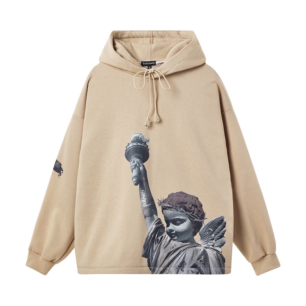 Áo hoodie nỉ bông nam nữ unisex oversize form rộng có nón trùm đầu Banawa- Liberty Hoodie - Kem