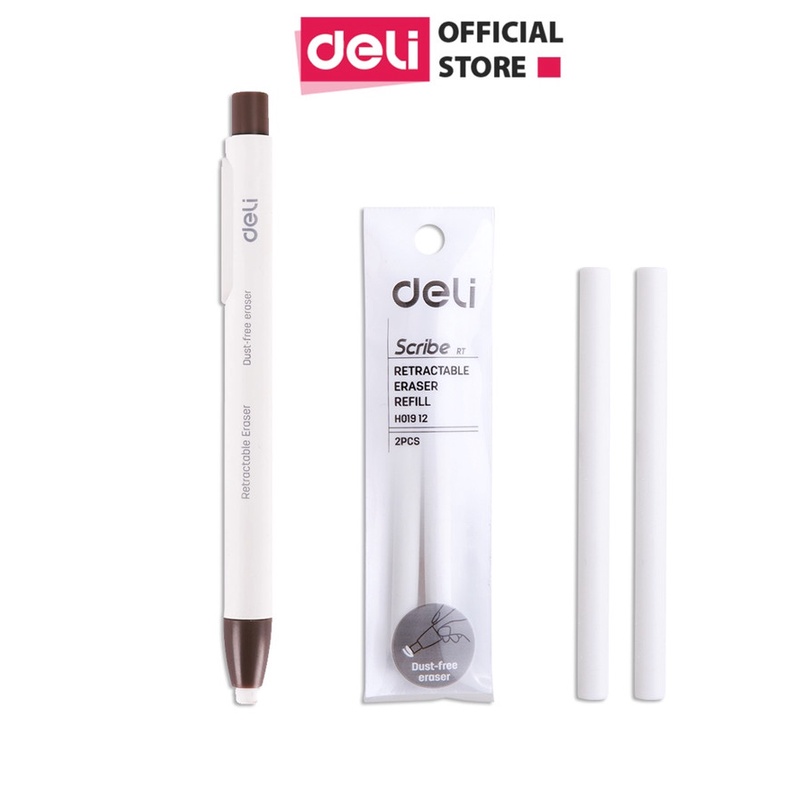 Tẩy bút chì dạng bấm Deli EH01800 – có lõi thay thế EH01912 - thân màu trắng - vpp Quế Anh
