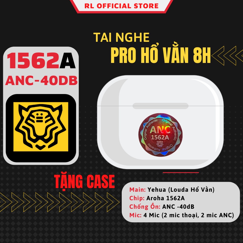 Tai Nge Bluetooth Pro Hổ Vằn 1562 ANC - Chống Ồn Chủ Động - Xuyên Âm - Đổi Tên - Định Vị - Mới Nhất Hiện Nay
