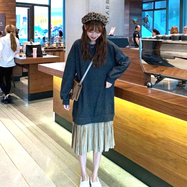 Váy suông gấu xếp ly nhung