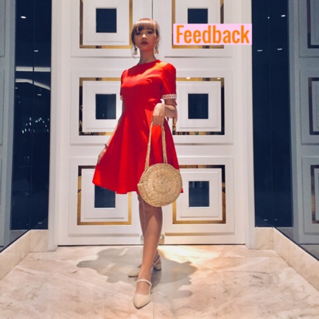 Đầm đỏ dự tiệc tay phối ren cách điệu | BigBuy360 - bigbuy360.vn