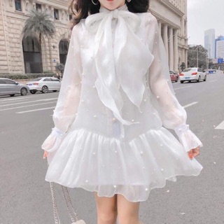 [SẴN] Đầm Tiểu Thư Trắng Ulzzang - Kèm ảnh thật