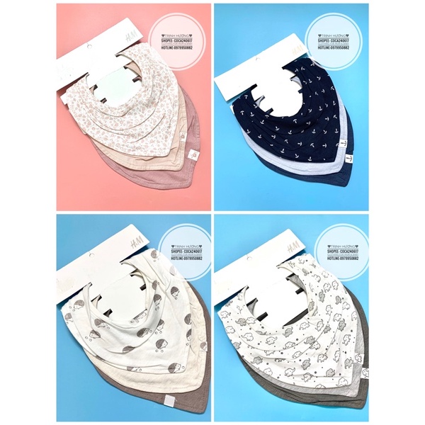 Set 3 yếm, khăn cổ cotton cho bé