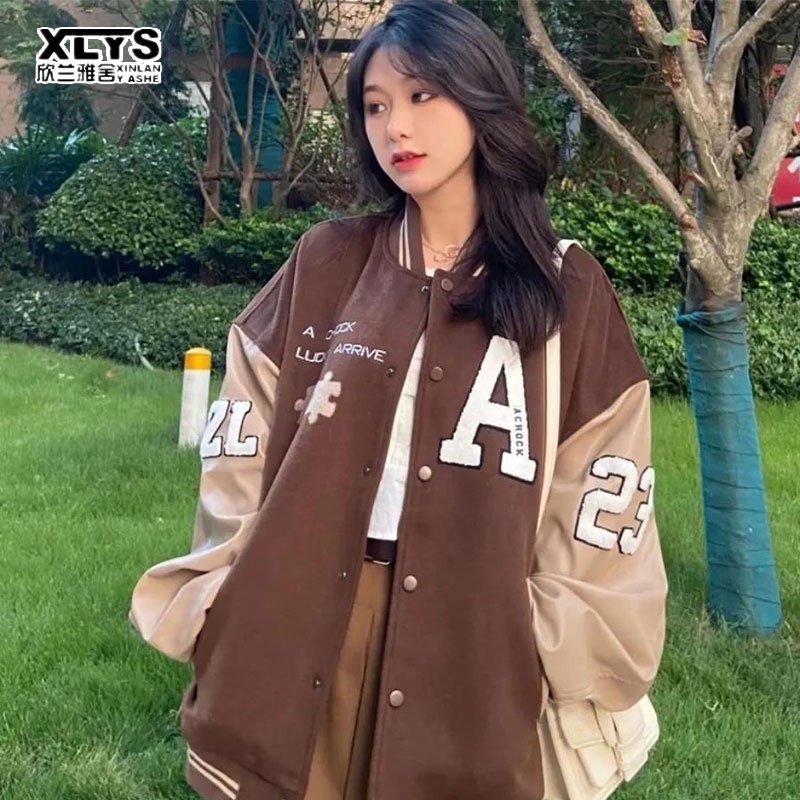 Áo khoác bóng chày XINLANYASHE dáng rộng thời trang thu đông 2022 mới dễ phối đồ phong cách retro áo khoác