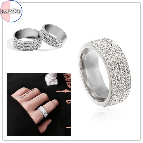 Nhẫn thép titan đính kim cương sang trọng size 6-9