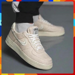 Giày Sneaker cổ thấp AF1 Air Force 1 Stussy Fossil Stone, Giầy AF1 Air Vải Kem đủ bill box