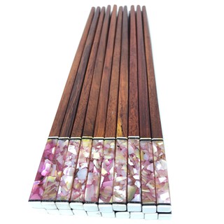 Bộ 10 đôi đũa ăn gỗ cẩm lai cao cấp đầu gắn trai biển tím ( 1 đũa tím vuông 2 p )