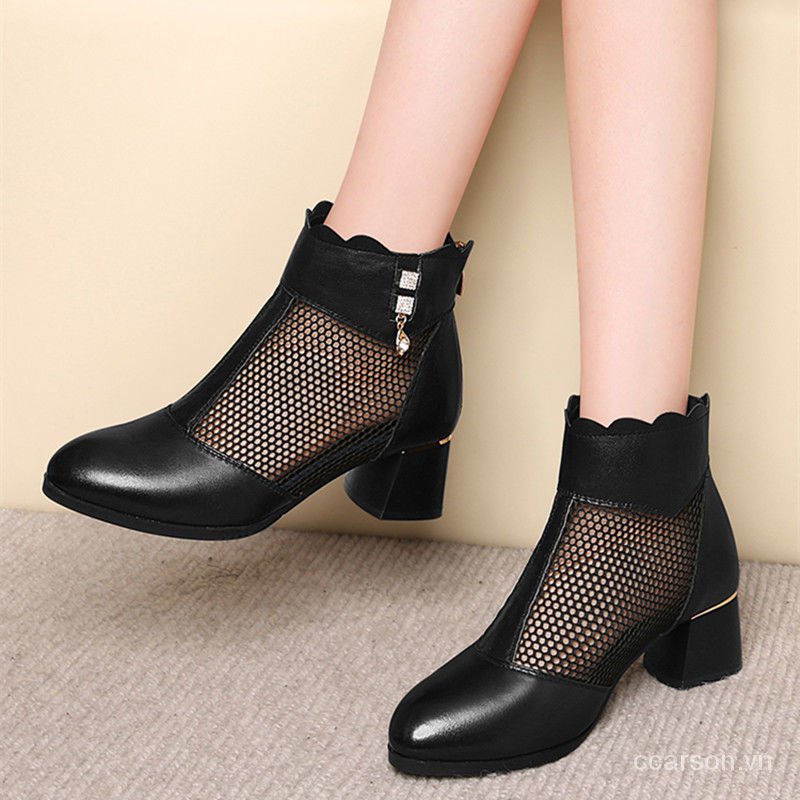 Mesh Sandals Women's2021Summer New Korean Style All-Matching Chunky Heel Casual Women's Shoes Closed Toe Sandal Boots Women's Mesh Boots Dr. Martens Boots