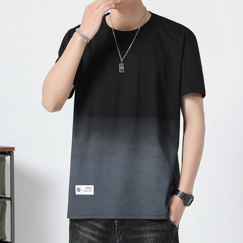 Áo Thun cotton Cổ Tròn Dáng Rộng Màu Sắc gradient Thời Trang Mùa Hè Dành Cho Nam Giới
