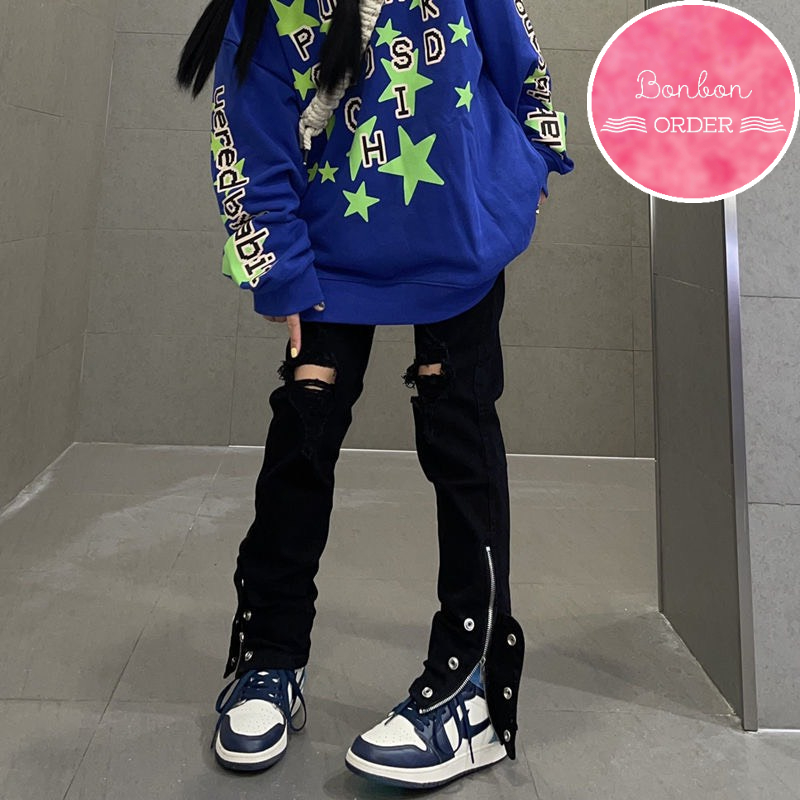 QUẦN JEAN ULZZANG ỐNG RỘNG RÁCH GỐI CỰC CHẤT -