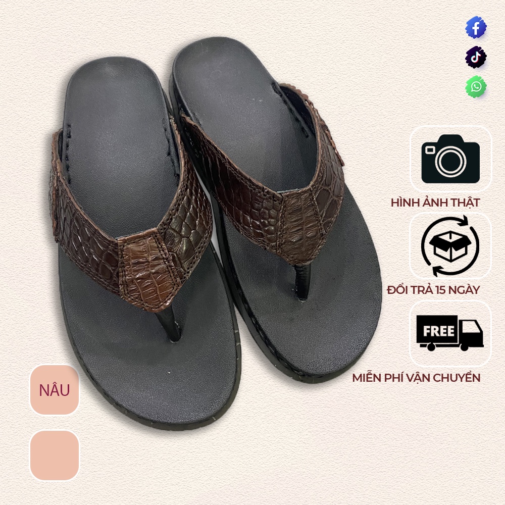 Dép xỏ ngón nam da cá sấu cao cấp thời trang đế may viền TCF1124
