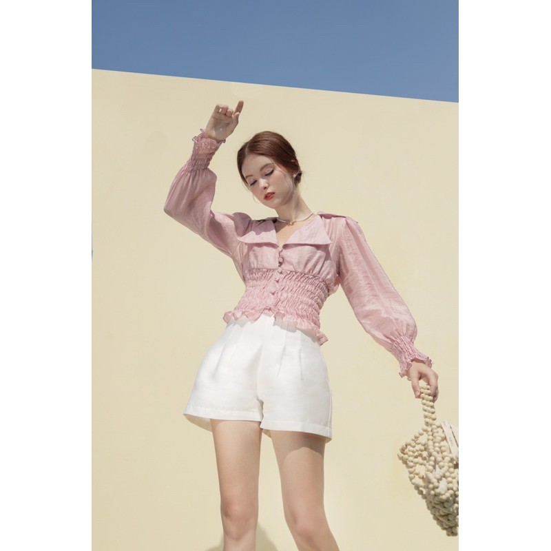 Áo tơ cổ V nhún eo - Dahlia Blouse