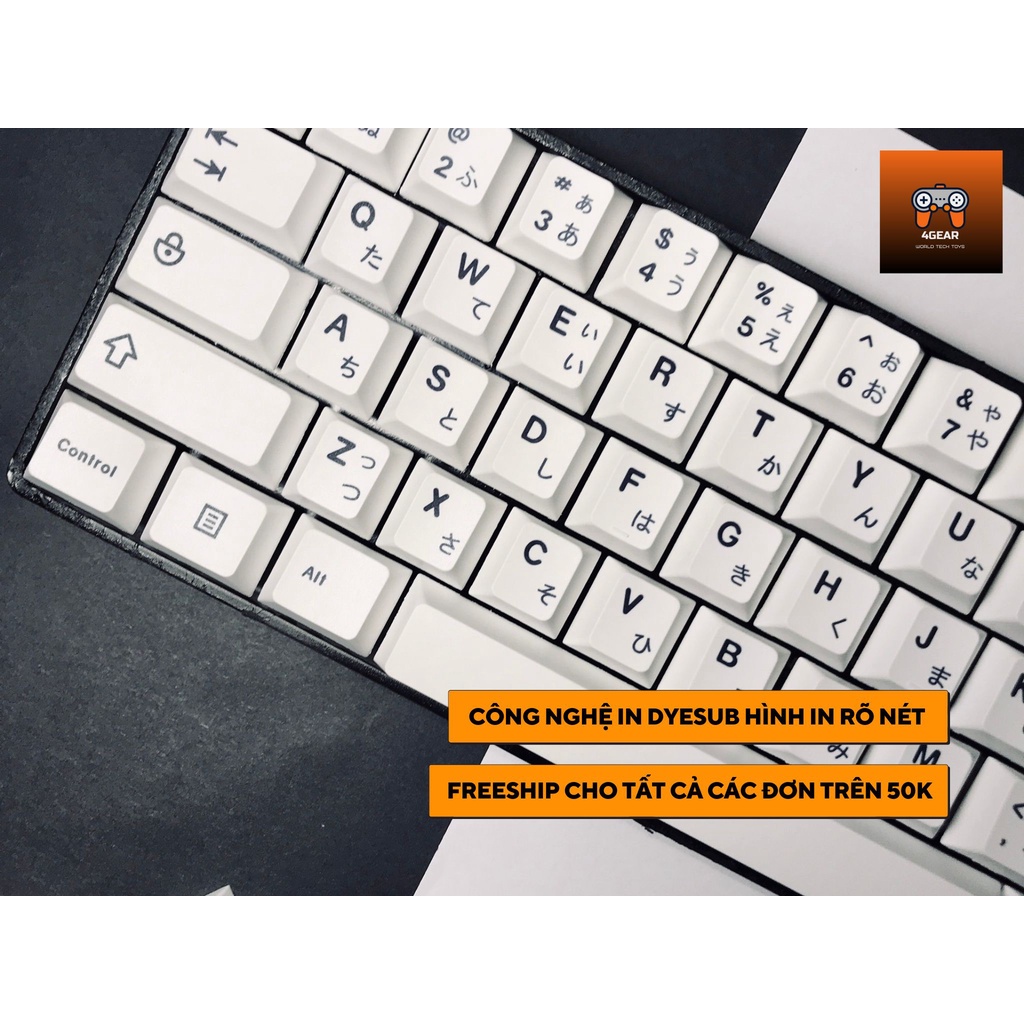 Keycap Japan Font siêu rẻ, nhựa PBT in dyesub, 126 nút bàn phím cơ, cherry profile minimalist