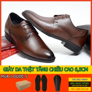 Giày công sở tăng chiều cao 6,5cm buộc dây da bò thật cao cấp BẢO NGỌC STORE - Bảo hành nổ da 12 tháng - Mã TC5226
