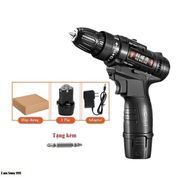 Máy khoan cầm tay bắt vít đa năng dùng pin 12V KEWEIWE 2 tốc độ