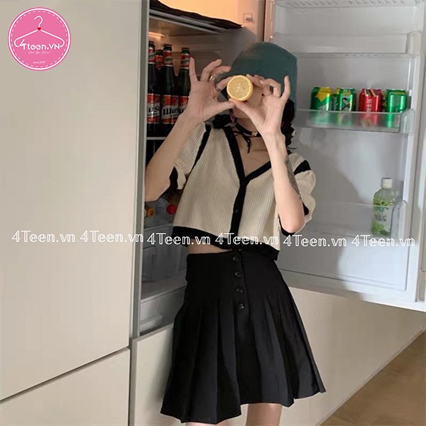 Áo croptop len tăm viền tay cổ tim