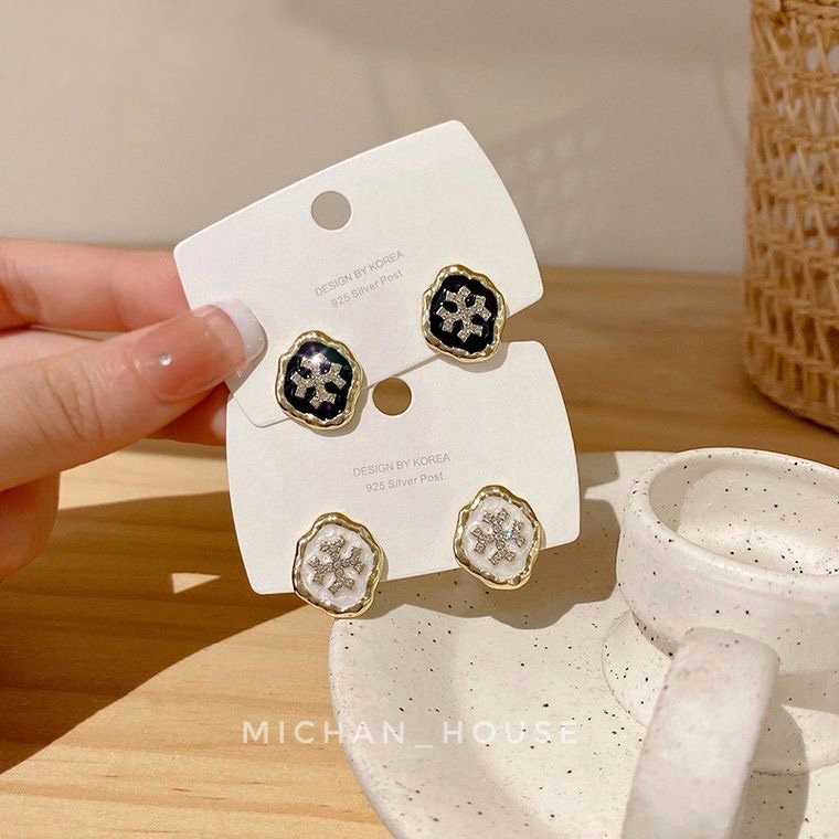 Hoa tai tròn, hoa tai bông tuyết, hoa tai Hàn quốc nhẹ nhàng