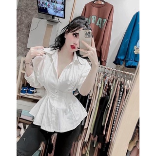 Áo sơ mi dúm eo dáng rộng