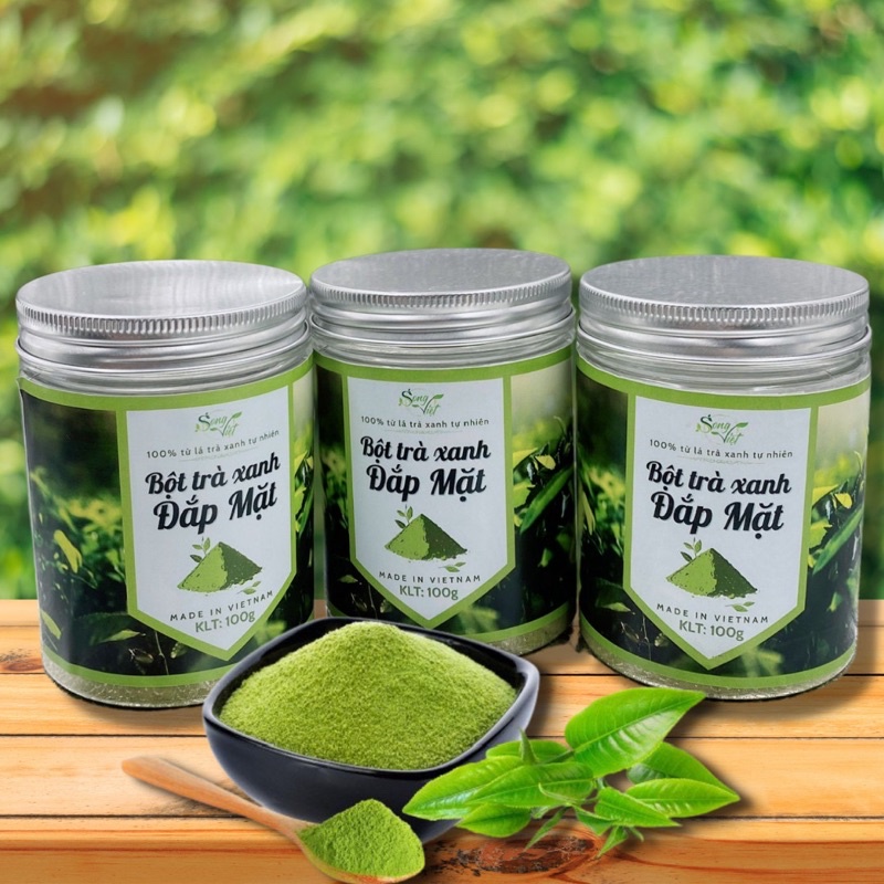 Bột trà xanh làm đẹp nguyên chất Song Việt lọ 100G (Tặng kèm bộ dụng cụ)