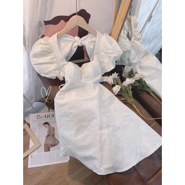 ĐẦM BBD GẤM HOA TAY BỒNG NƠ LƯNG CUT OUT