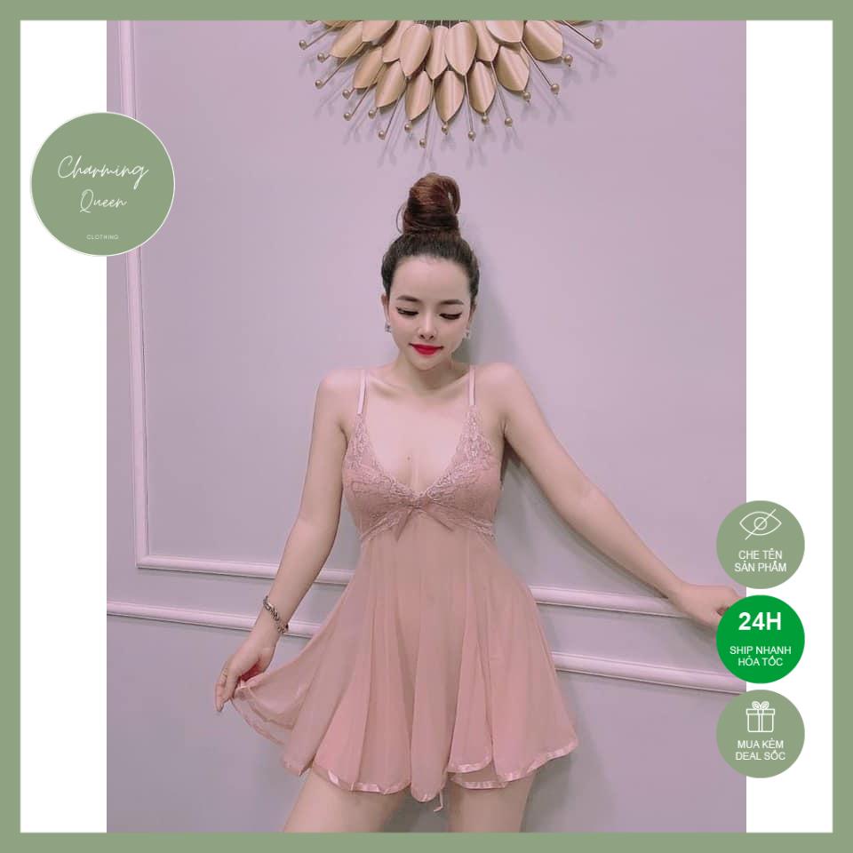Đầm Ngủ Sexy, Đồ Ngủ 2 dây nữ vải voan mỏng xuyên thấu mặc siêu gợi cảm --Đồ Ngủ Sexy QCCC