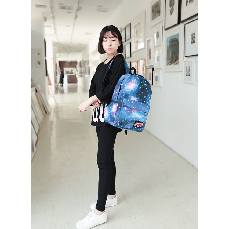 Balo nữ đi học cặp sách học sinh cấp 2 cấp 3 in hình trời sao thời trang phong cách Hàn Quốc E386