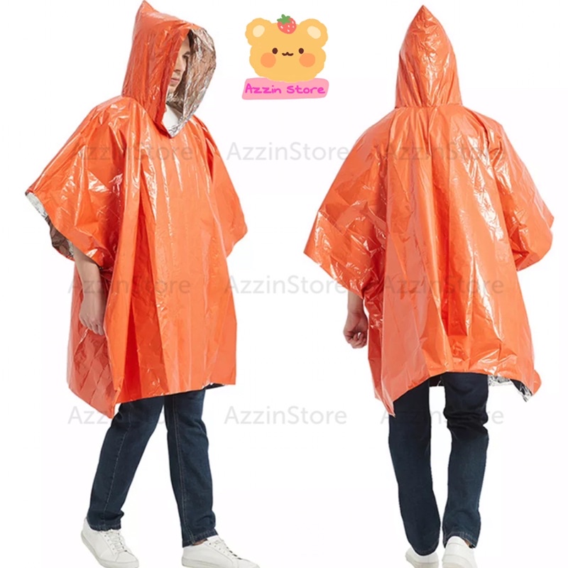 Áo mưa hai mặt sinh tồn dùng ngoài trời màu cam và màu bạc - Azzin Store