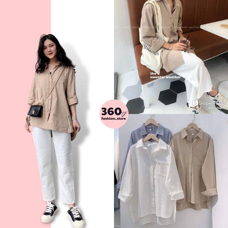 Áo sơ mi nữ ulzzang basic dài tay form rộng phong cách hàn quốc sp001