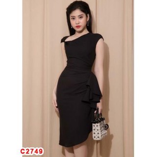 Đầm body xẻ vai nhún eo thời thượng thời trang