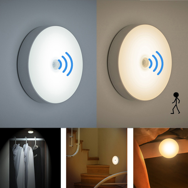 Self-adhesive PIR Motion Sensor Night Light/LED Night Light/Portable Wall-mounted Wardrobe Cabinet Stairs Mini USB Lamp Energy Saving/USB Rechargeable Wall Lamp