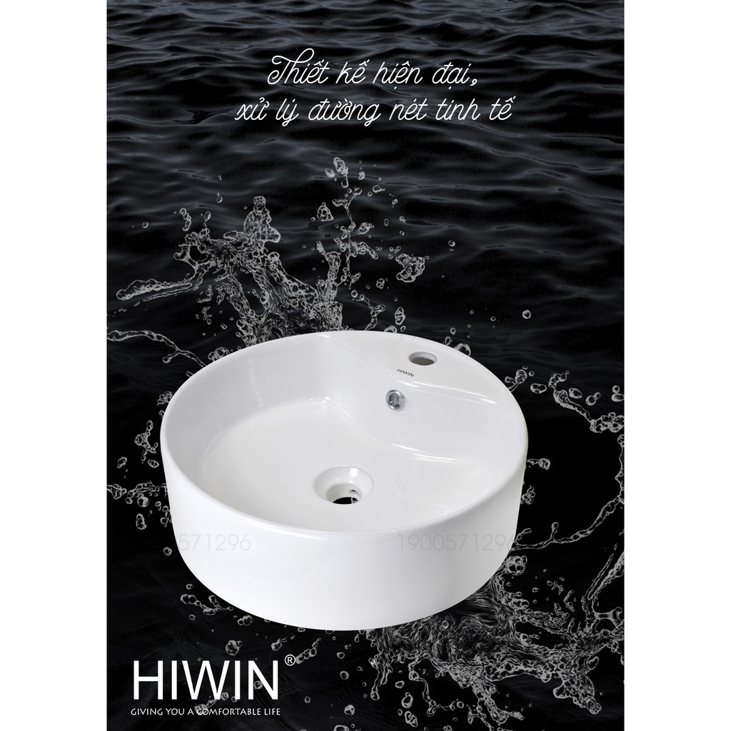 Chậu lavabo trắng sứ dương bàn dáng trụ tròn cao cấp Hiwin LP-8011