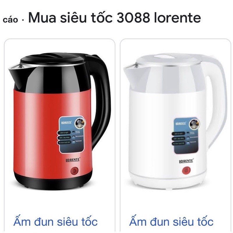 Ấm siêu tốc cao cấp Lorente LT-3099- LT 3088 Bình đun siêu tốc dung tích 2,2L chính hãng (BH12 tháng)