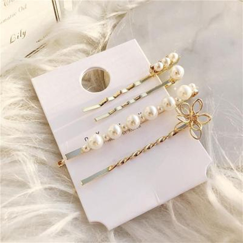 Kẹp Tóc Bằng Kim Loại Đính Ngọc Trai Nhân Tạo Phong Cách Hàn Quốc Độc Đáo