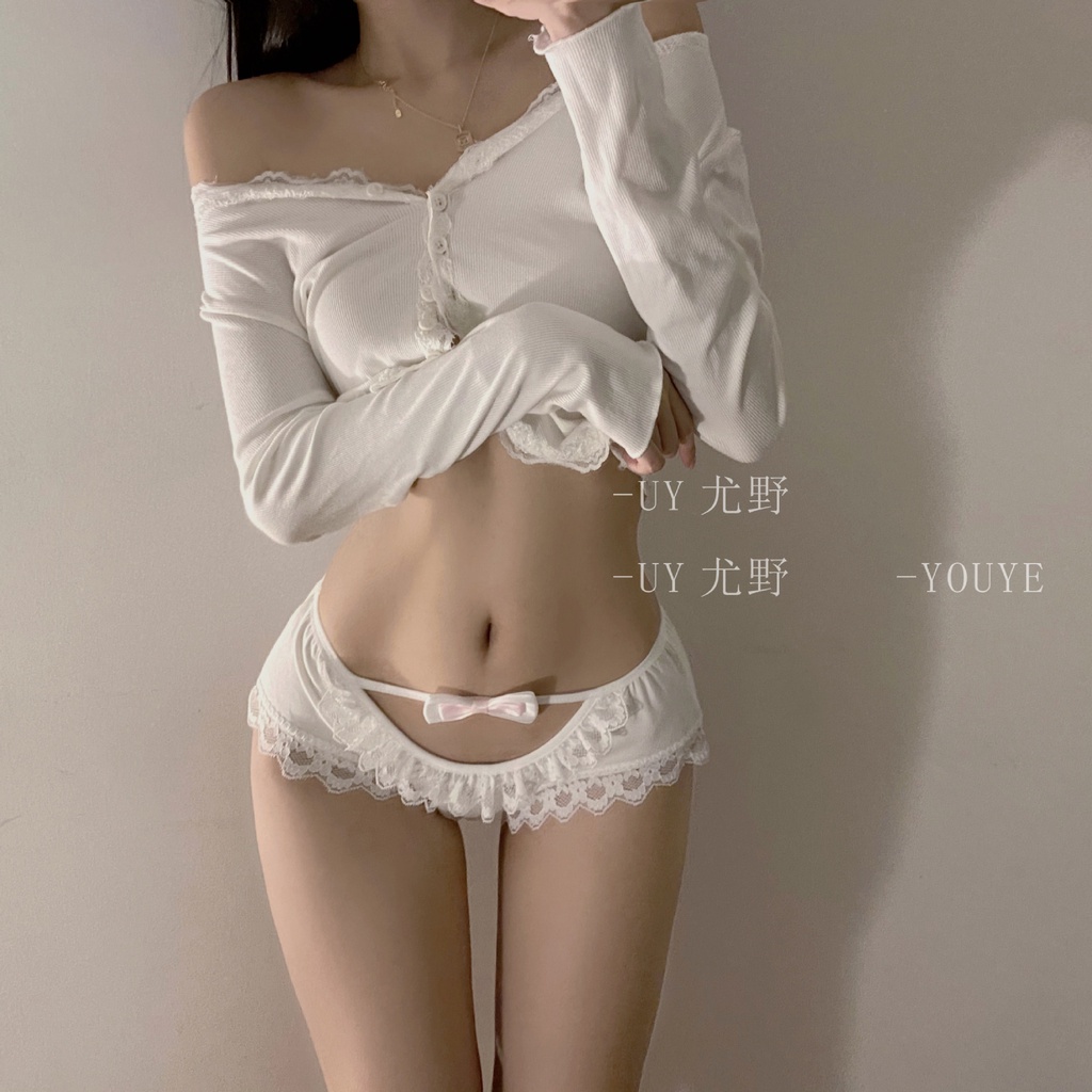 Quần Lót Cotton Lưng Thấp Phối Ren Đính Nơ Thoáng Khí Quyến Rũ Cho Nữ 2022