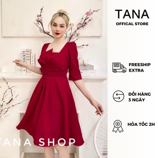 Đầm dự tiệc TANA D0451DD đầm xếp ly ngắn dáng A dễ thương màu đỏ đô phù hợp mặc đi tiệc, đi chơi