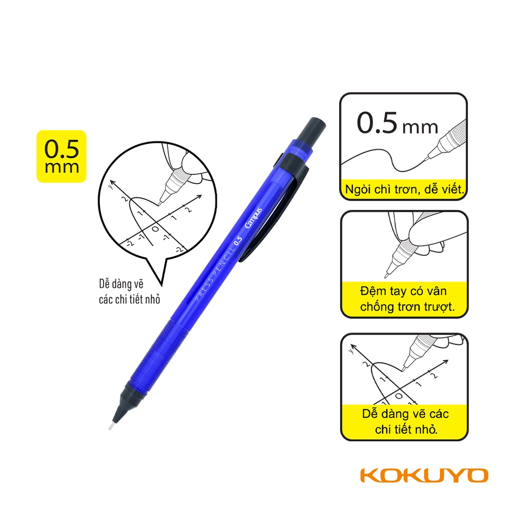 Bút Chì Bấm Campus Press Pencil 0.5mm Thương Hiệu Nhật Cây Đầu To