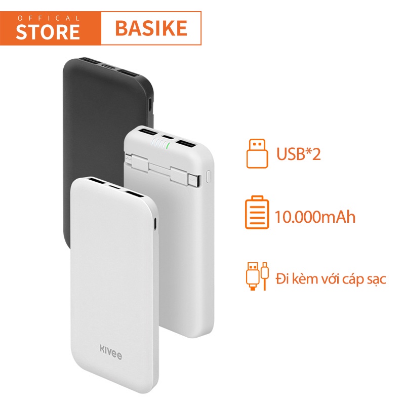 Sạc dự phòng 10000mAh BASIKE USB*2 Cho iPhone Huawei Samsung - Bảo hành 12 tháng