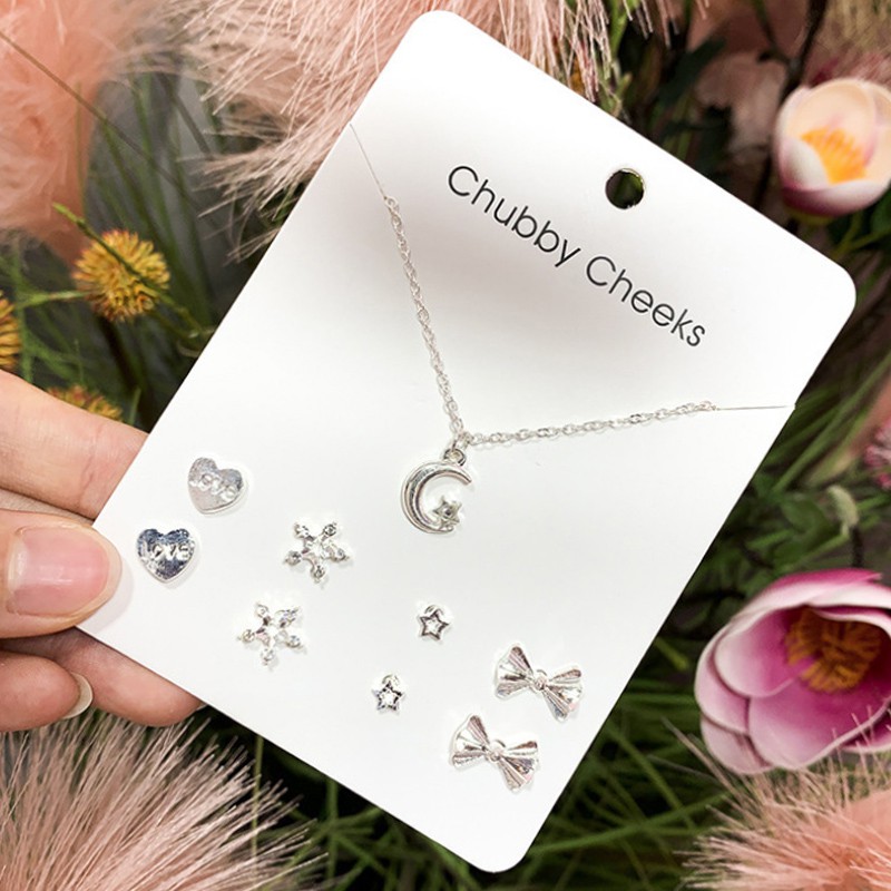 Set dây chuyền + khuyên tai hình trái tim / ngôi sao 20 kiểu phong cách Hàn Quốc