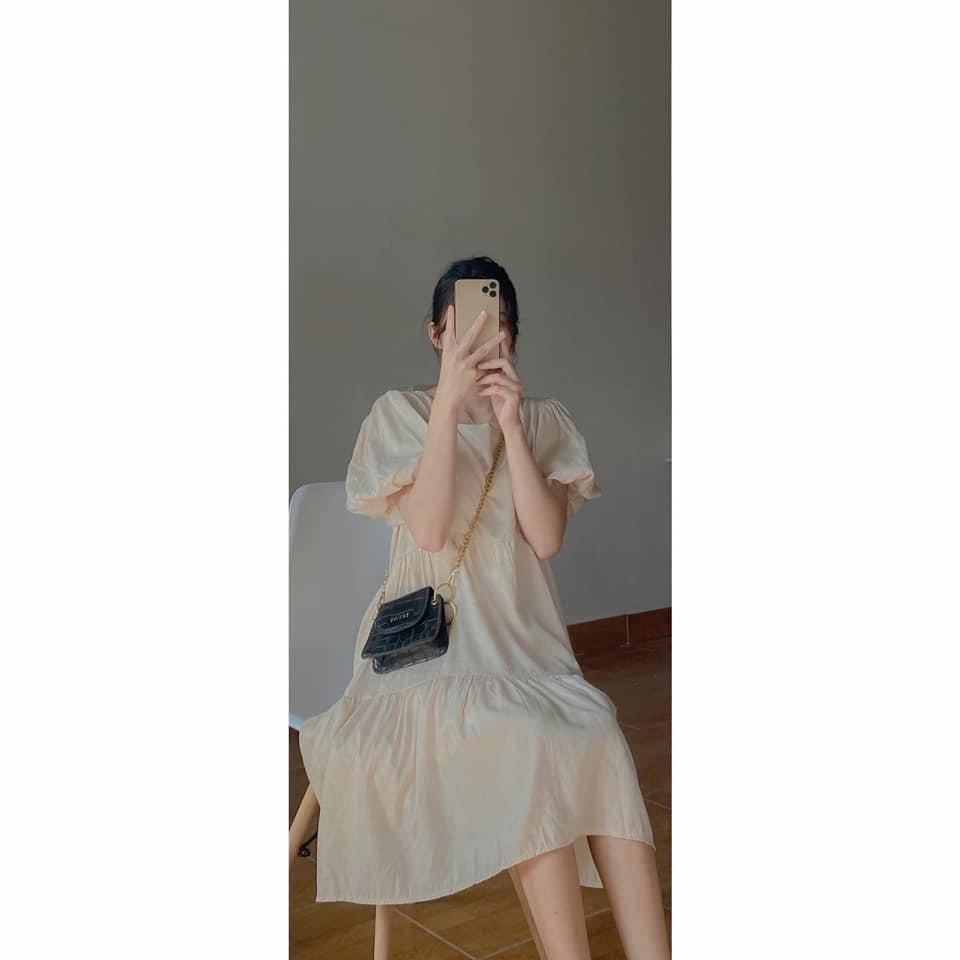 [Ảnh thật/Sẵn] Váy babydoll cổ vuông tay bồng/Đầm babydoll tay bồng