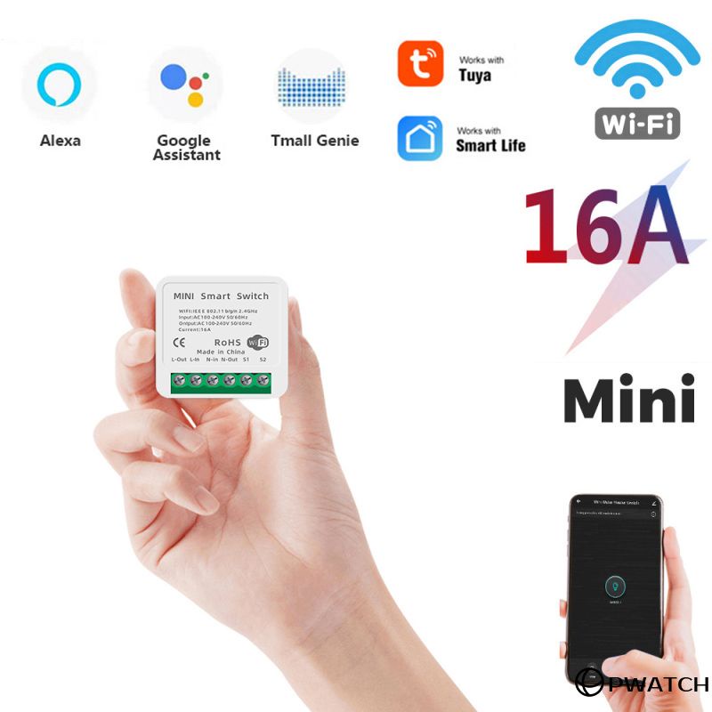 pw 16A MINI Wifi Smart Switch Timer Wireless Switches Smart Home Automation Compatible with Tuya Alexa Google Home pwatch